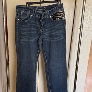 Seven7 Women's Boot Cut Jeans - Dark Blue with Black and White Accents